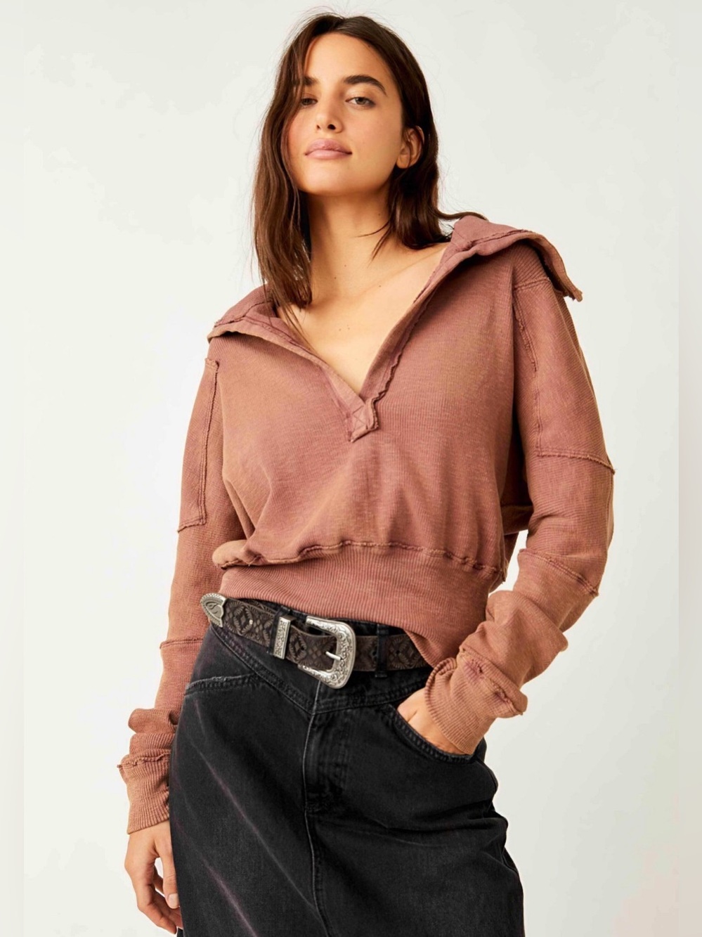 Free People Not So Ordinary Polo Top Size Small in Mauve - C59-002